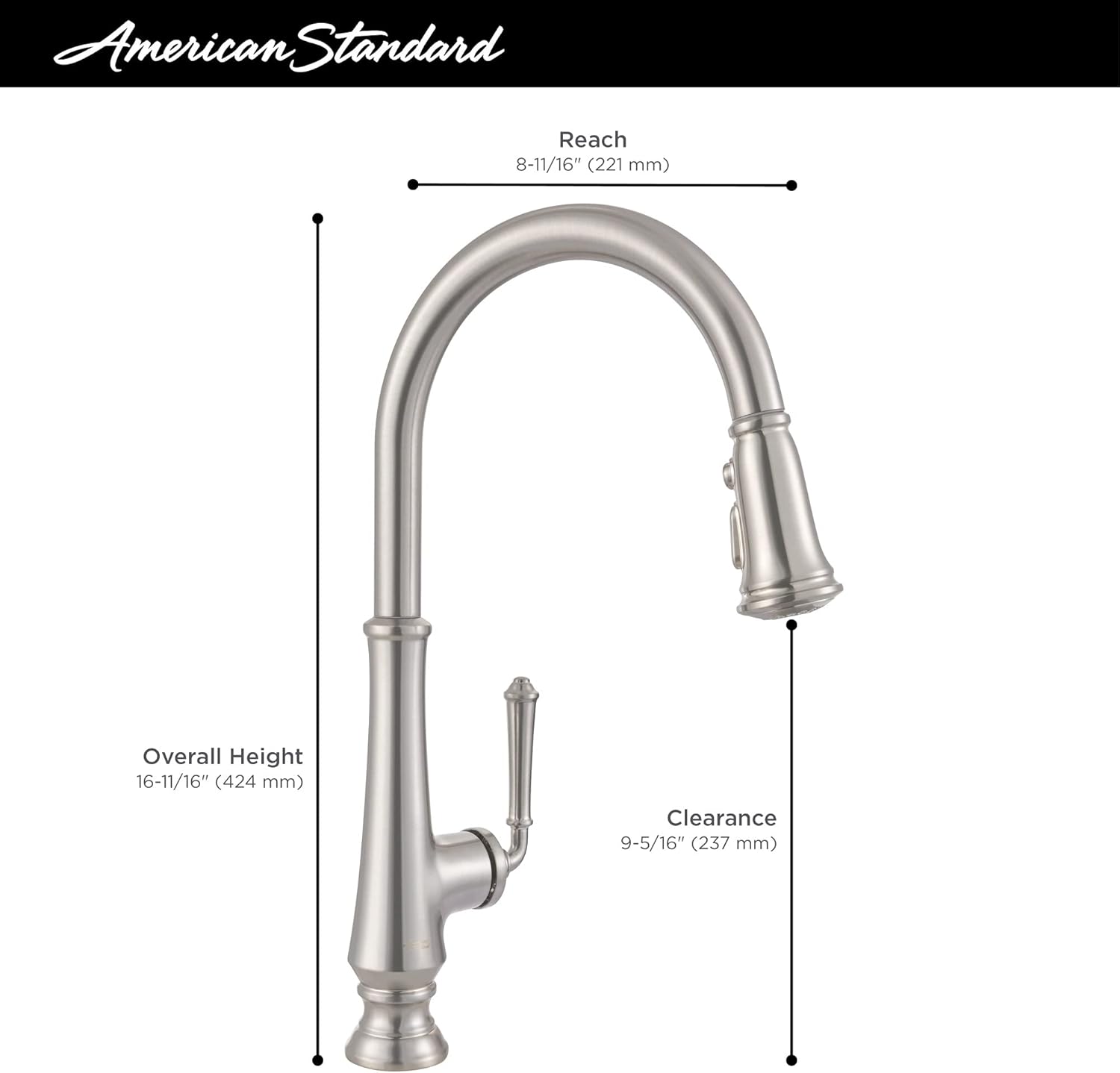 American Standard 4279410.075 Delancey Pull-Down Bar Faucet with Sprayer Stainless Steel