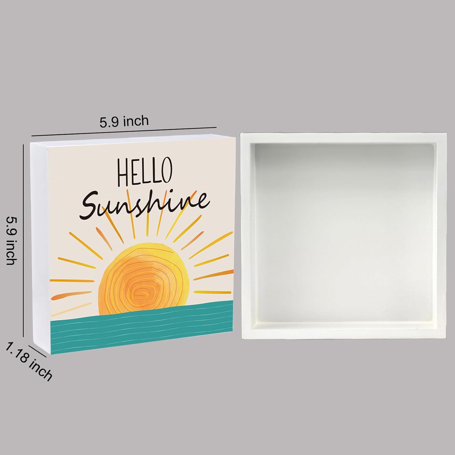 Summer Decor Summer Decorations for Home Indoor Hello Sunshine Table Decor Home Room Office Bathroom Wood Box Sign Rustic Wooden Shelf Desk Decor Season Sign House Warming Gifts 5.9 x 5.9 Inch - Image 2