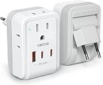 1 Adaptateur de prise de voyage européen Pack, VINTAR PD 35W Adaptateur pliable de type C avec 4 AC Sorties 3 USB Ports(2 USB C), Chargeur de voyage pour le Canada vers la majeure partie de l'Europe Italie Espagne France Portugal