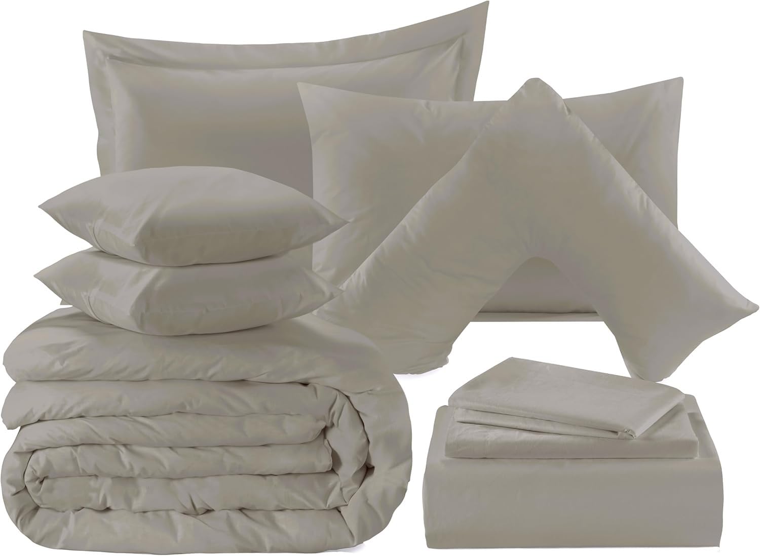 KARKARM Plain Dye Silver Bedding Set, Complete Bedding Collection, Silver Bed Linen Sets (Double, Fitted Sheet 25cm)
