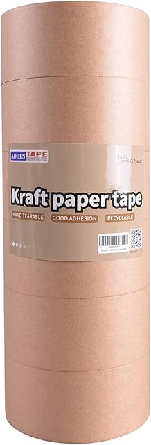 ADHES Heavy Duty Kraft Paper Tape Eco Friendly Packing Tape Writable Non-Coated Surface for Masking, Sealing, and Packaging Use,2 x 43 Yards,6Rolls