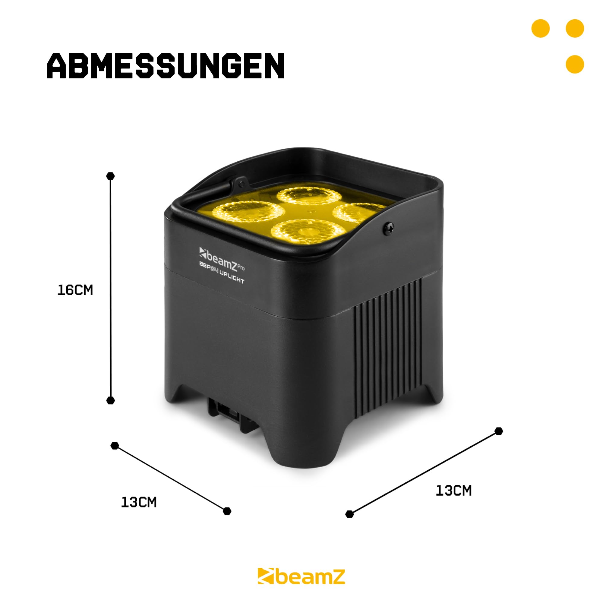 BeamZ Professional BBP54 Uplight 4er Set, Akku LED Strahler 4x12 Watt, DMX, IP65, RGBAW-UV Schwarzlicht, 15h Akkulaufzeit, Akku tauschbar - Schwarz