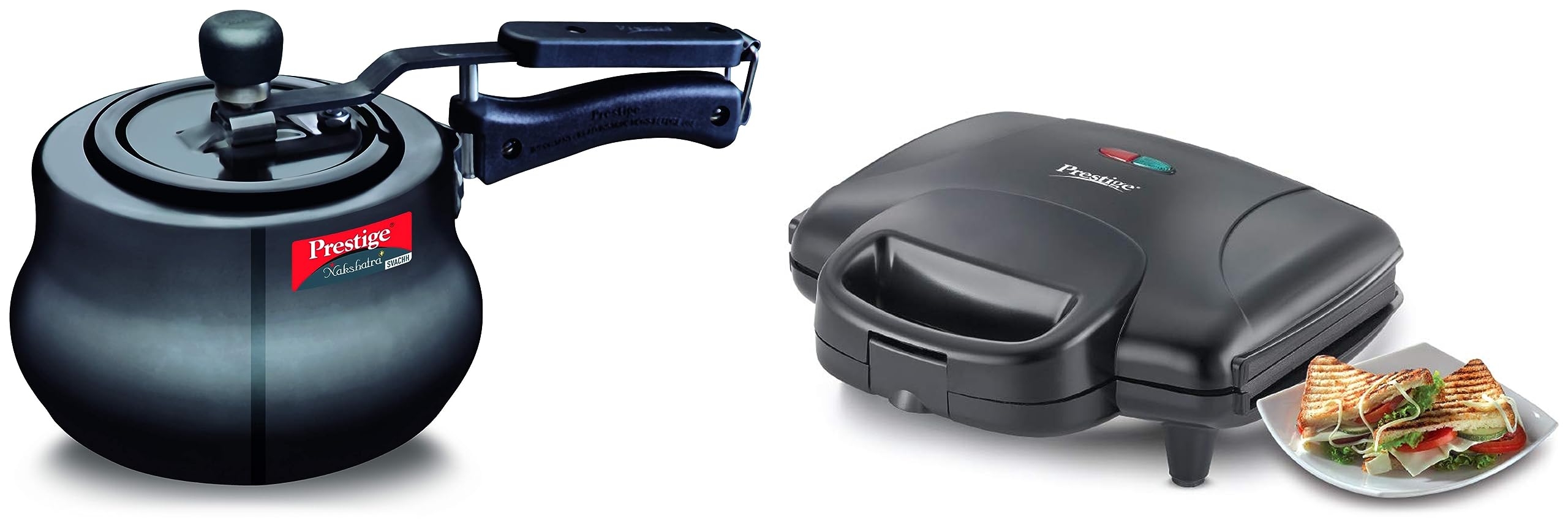 Prestige Nakshatra Plus Svachh Hard Anodised Spillage Control Handi Pressure Cooker, 3 L (Black) & Prestige Sandwich Maker PGMFD 01, Black-picture-12