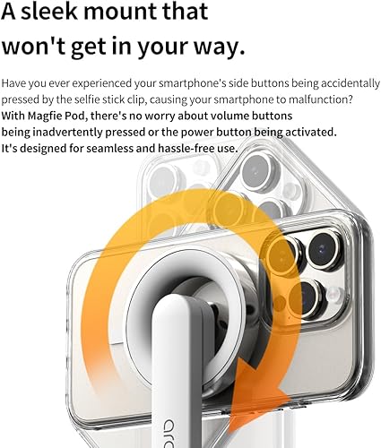 Miniatura 3 de araree MAGFIE - Trípode magnético para selfie compatible con MagSafe, palo selfie extensible de 27 pulgadas, con control remoto inalámbrico para