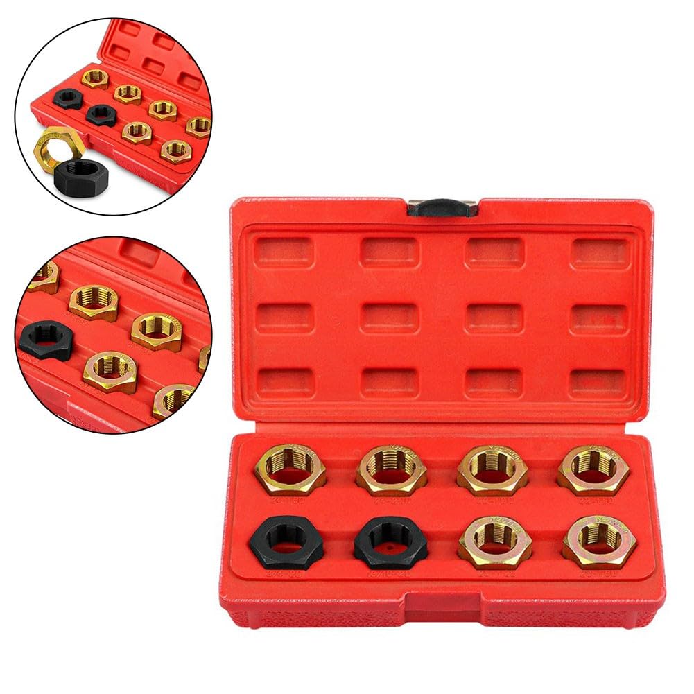 EasyByMall Set di 8 attrezzi per la rifilatura del mandrino dell'asse, kit di riparazione per filettatura metrica M20-M24 e 3/4"-13/16", set di riparazione per fustelle in lega con custodia