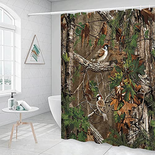 Grtuspr Rustic Camo Hunting Shower Curtain Set For Bathroom, Farmhouse Camo Flage Camping Decor Fabric Shower Curtains Sets Fashion Fall Woodland Cabin Mens Bath Accessories With Hooks #TOP16