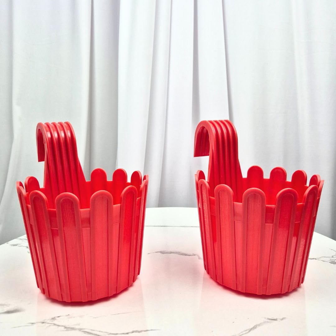Podhghar |Balcony Railing Tippy Hanging Hook Planters for Outdoor Plants, Flower Pots, Garden Pack of 2 (red) (B0DC41KDBS) Amazon Price History, Amazon Price Tracker