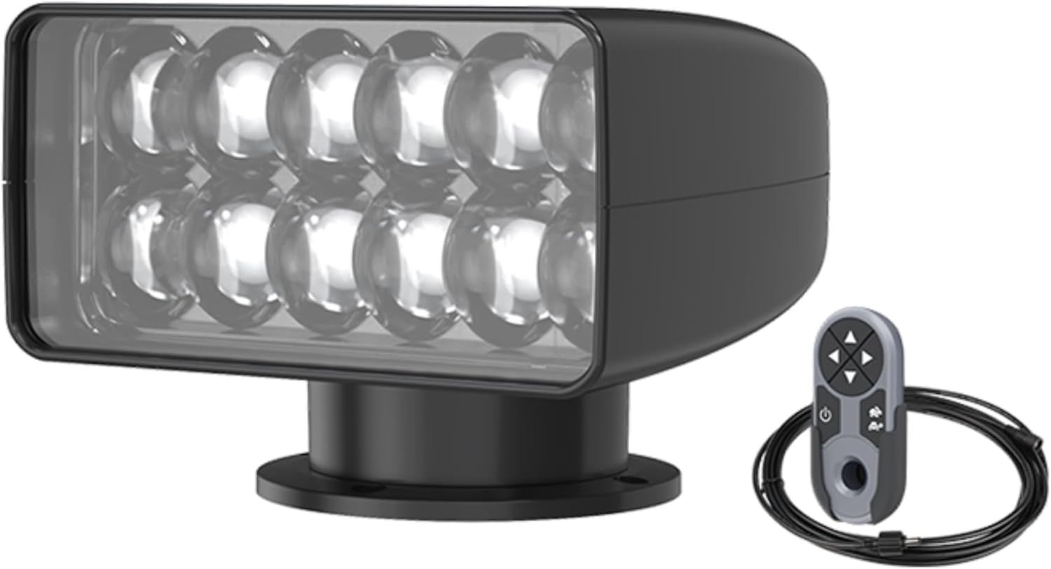 SEAFLO 360° Rotating Remote Control LED Marine Searchlight- 35W, 35000 Lumens, 4,000 FT Beam Distance, 10-30V, IP65 Waterproof, Truck, Vehicles, Boat Spotlight, CE & Rohs Certified (Black, 5500K)