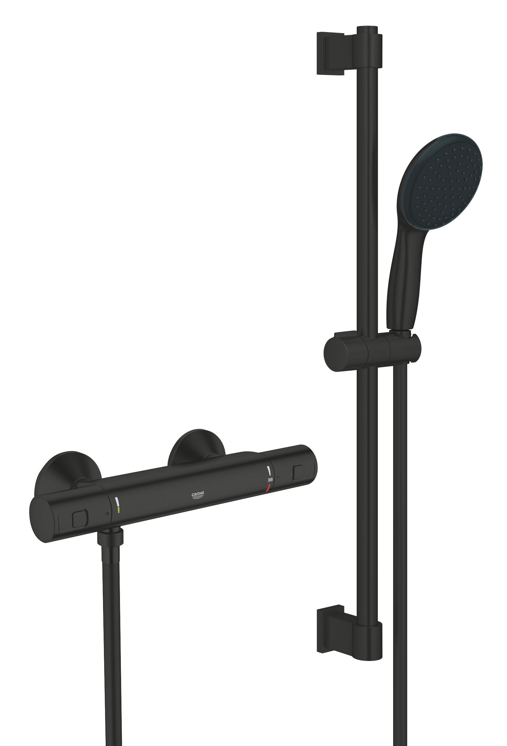 Grohe Regendouche Vitalio Start Douchesysteem - Met Thermostatische Kraan - Zwart - Mat - Rond - Met Handdouche - 15cm hartafstand - 2-straals - Waterbesparend