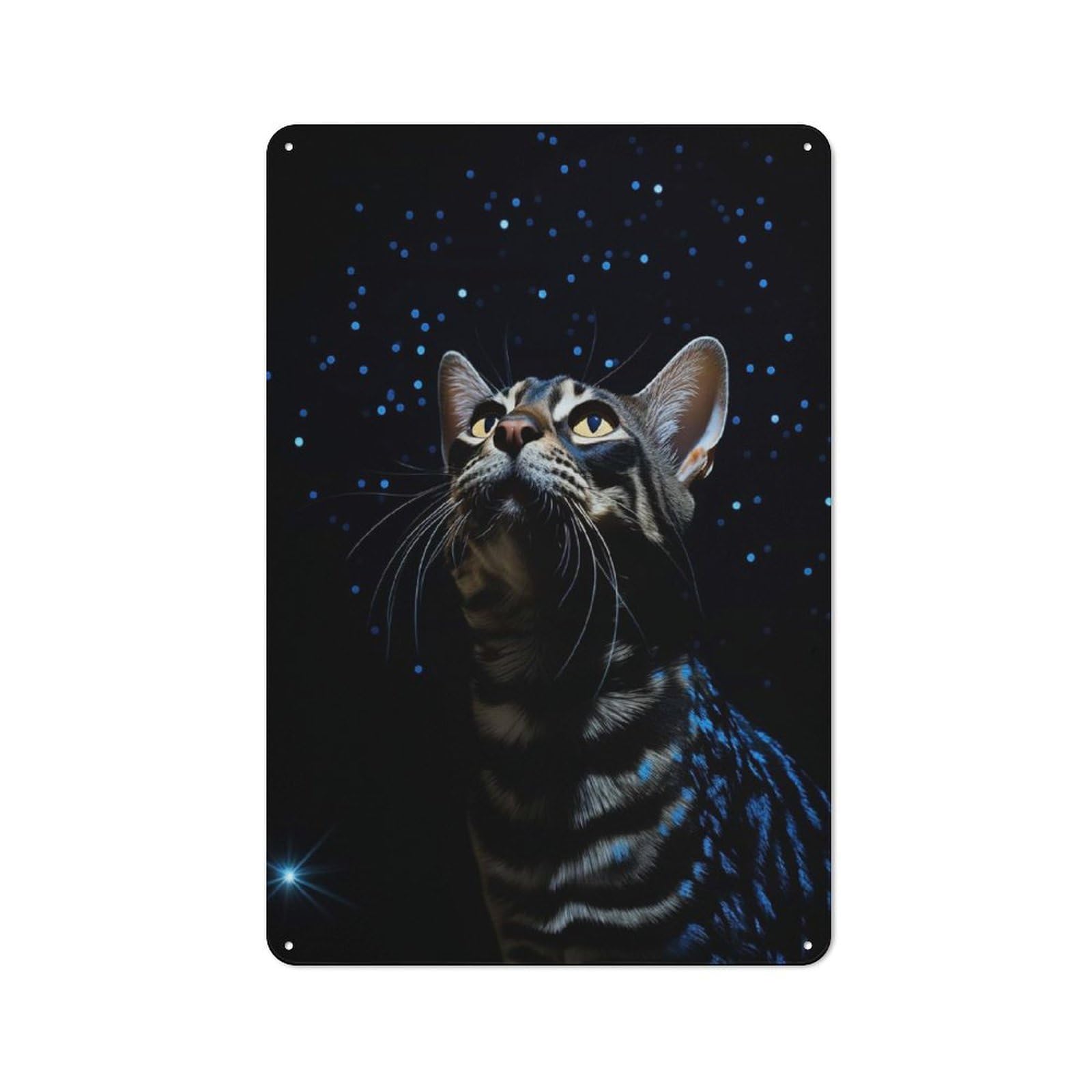 Junmoney Style-22 Office Metal Sign With Bengal Cat At Night Design 30X20cm, Classic Study Room Decor For Office, Study, Studio Or Hallway