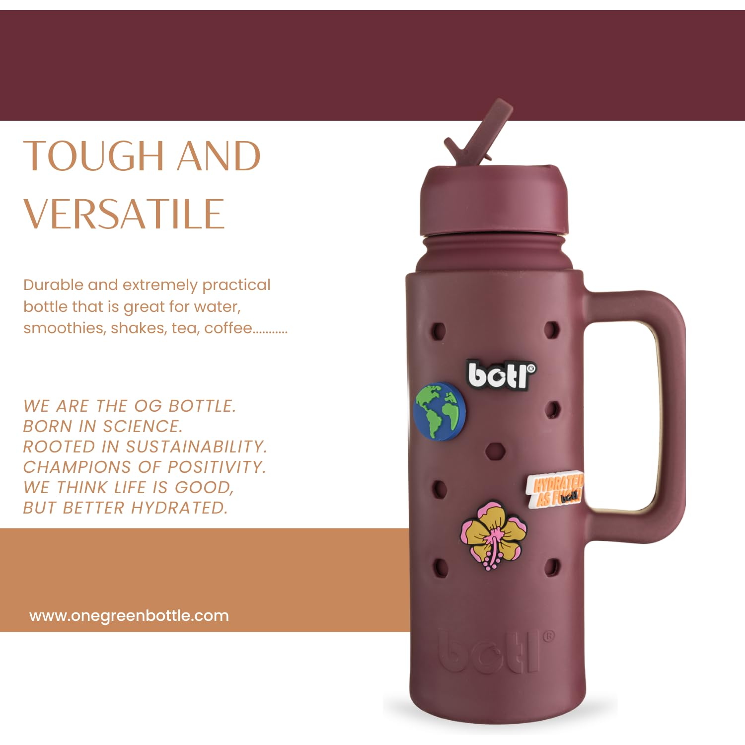 BOTL – Epic Jug – Personalisierte Edelstahl-Wasserflasche, auslaufsicherer Strohhalm-Deckel, isolierte Flasche, 700 ml, Sportverschluss mit internem Strohhalm, personalisierbare Flasche – Kirsche