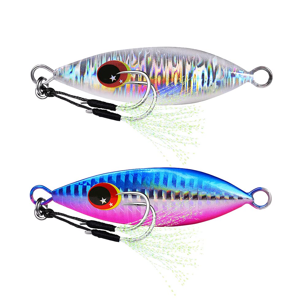 ansari Pcs Slow Fall Pitch Jig Tuna Fishing Jigs Lures Saltwater Vertical  Lead Metal Micro Butterfly Jigging Spoons with Assist Hooks for Crappie
