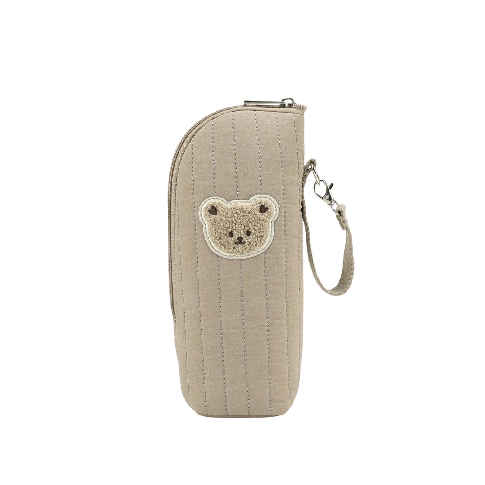 Insulated Baby Bottle Bag - Baby Bottle Carrier with Bear Design, Portable Thermal Tote with Secure Zipper, for Breast Milk Storage Preservation Transport, Daycare Travel Outdoor Use (Brown)