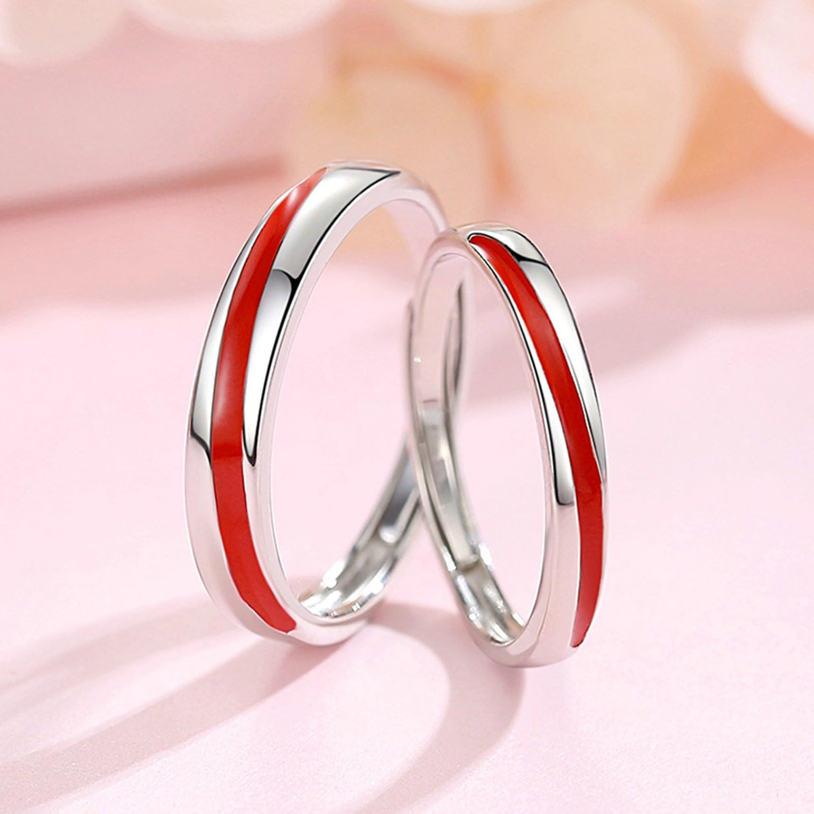 Anello Filo Rosso, Coppia di Anelli in Argento Sterling 925 con Linea Rossa Anello di Fidanzamento Incisione Anello Argento Matrimonio Lui e Lei Regolabile