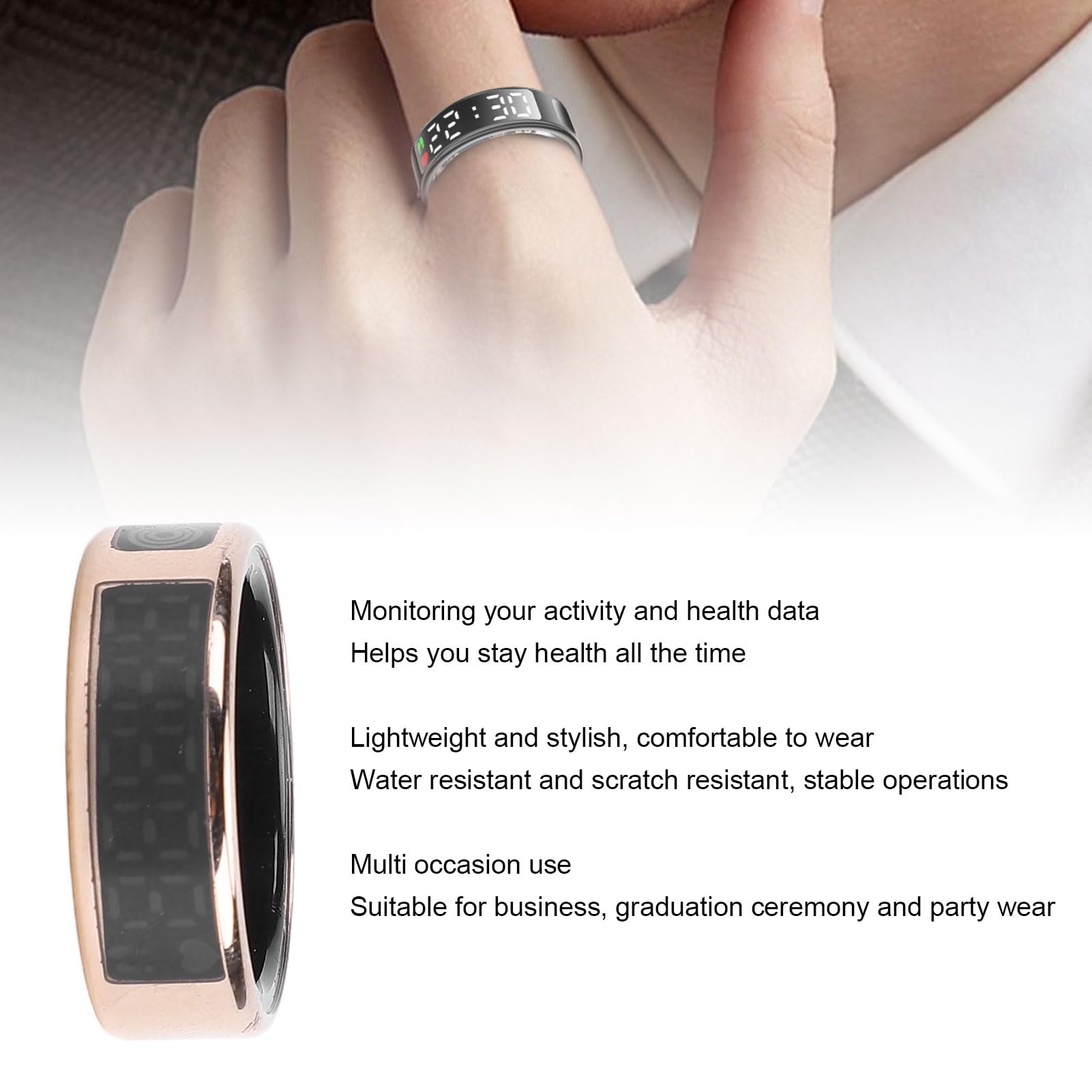 CHICIRIS Tracciamento Fitness Anello Intelligente, Resistenza All'acqua Monitoraggio Sportivo Indossabile Tracciamento Sanitario Smart Ring per Feste di Viaggio D'affari (ID 21,5 mm / 0.85in)