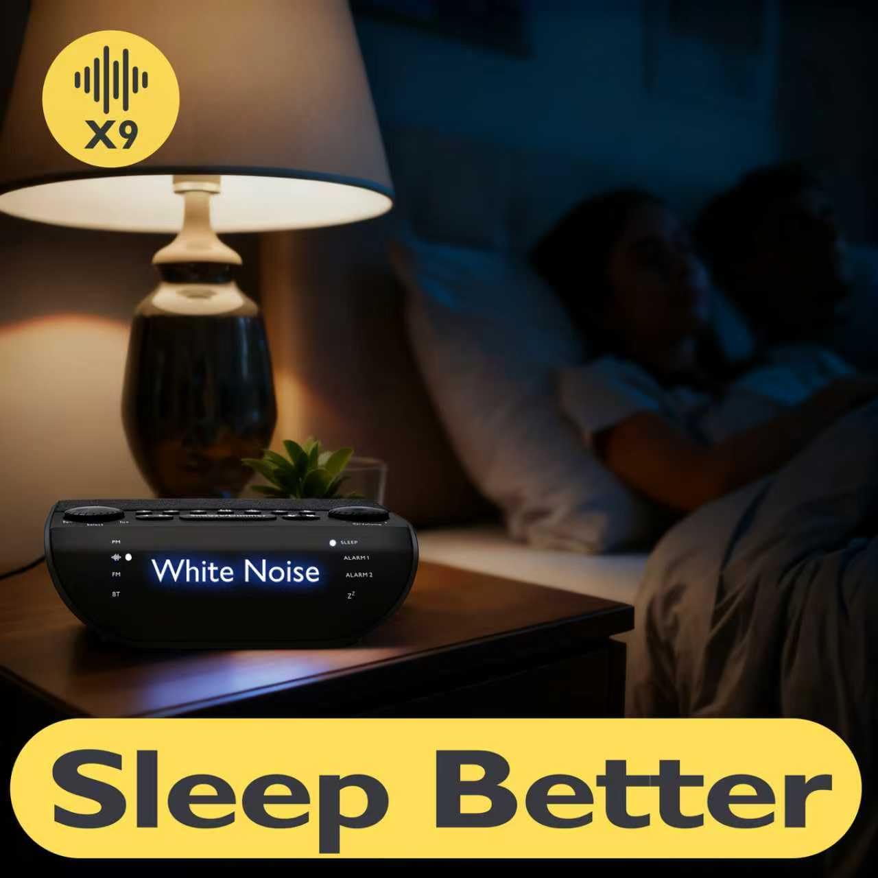 UP-Max Radiowecker mit Bluetooth und UKW Radio – Extra Lauter 90dB Wecker für Tiefschläfer, Dual-Alarm, Snooze, Weißes Rauschen, Stereo-Lautsprecher, Großes Dimmbares Display