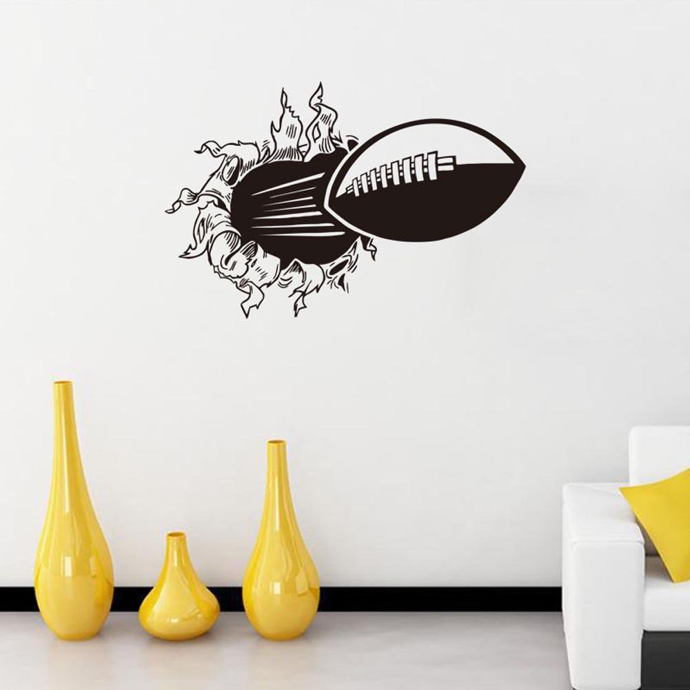 BIBITIMERugby Break Through Wall Sticker American Football Wall Decals Vinyl Art Mural for Sport Fans Boys Bedroom Living Room