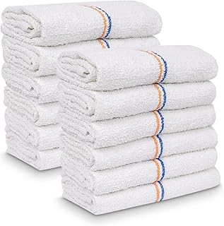 Bar Mop Towel 12 Multipurpose Cleaning Rags Super Absorbent Cotton Quick Dry Dish Hand Towels Terry Bar Mop Towels Reusable Shop Rags Kitchen Towels, Restaurant Towels (Orange Blue Stripe)