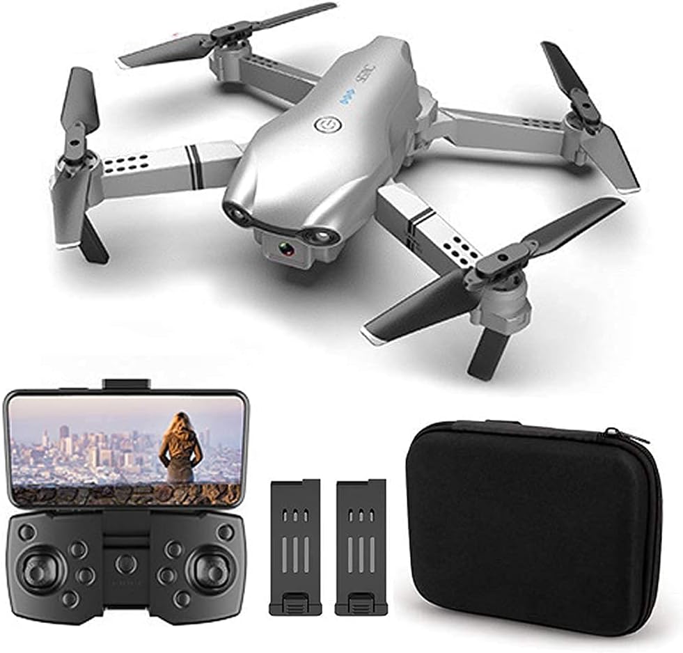 Foldable Drone Mini Drones with 4K HD Camera for Adults FPV Quadcopter Switchable Dual Camera 360° Flip Real Time Transmission 30 Minutes Flight Time 2 Batteries (Silver) (Black) (Silver)