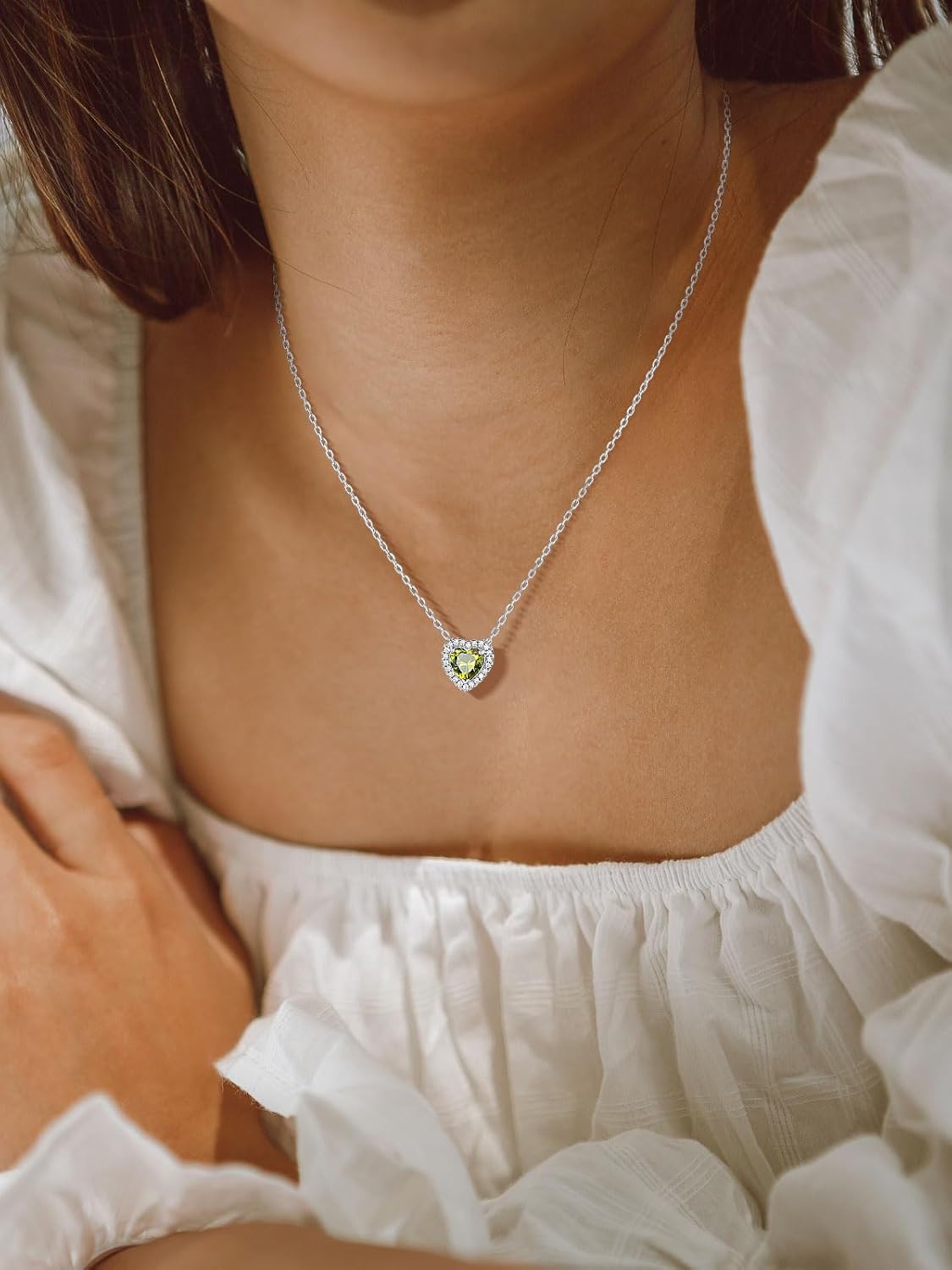 FindChic Dainty Heart Birthstone Necklace for Women Mom Girls Platinum Plated CZ Pendant Sparkly Birthday Anniversary Valentine's Gifts for Her Mom, with Gift Box - Image 3