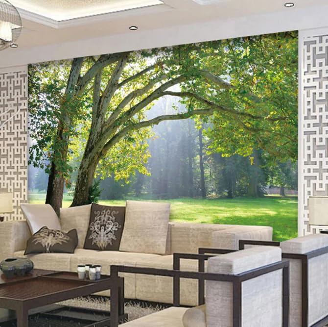 Papier peint panoramique forêt verte pour transformer un mur de salon