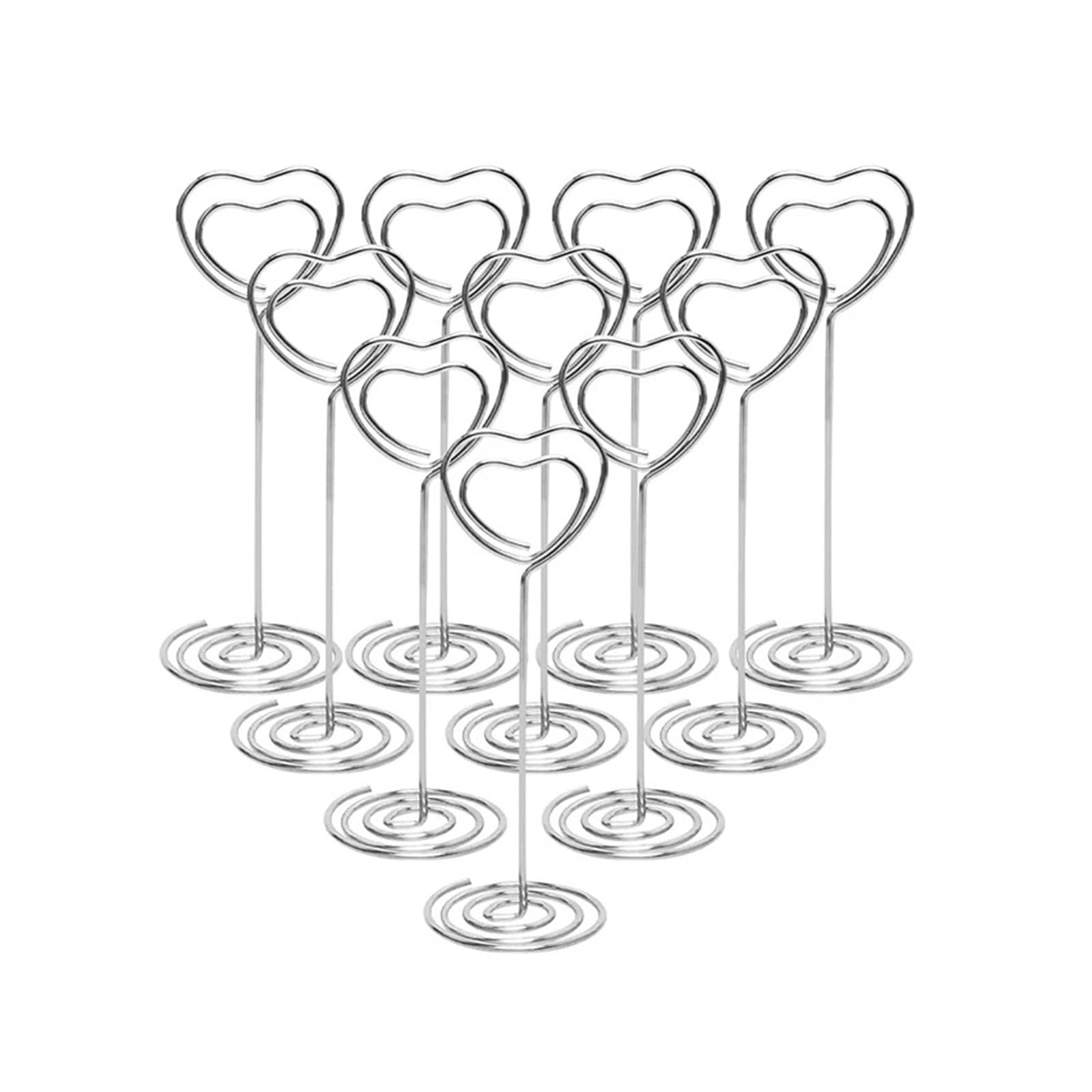 soportes para números de mesa, 10/20 piezas de soportes redondos for fotos con forma corazón y estrella, clips for tarjetas lugar, menús papel for decoración bodas fiestas(Heart Silver,10pcs)