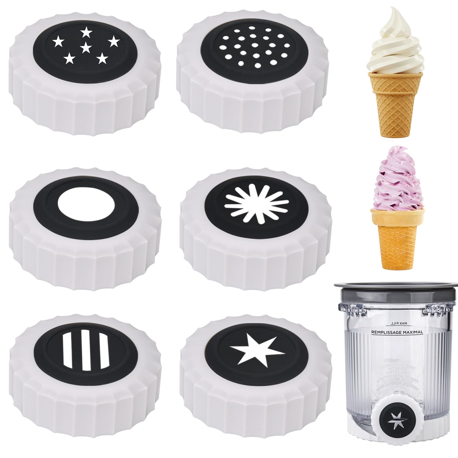 6 sets swirl nozzle for Ninja Swirl Creami Pints Lids,Soft Serve Maker nozzle for Ninja Swirl Creami NC701 & NC700 Pints Lids,(6 groups of different shapes) (6, Black)