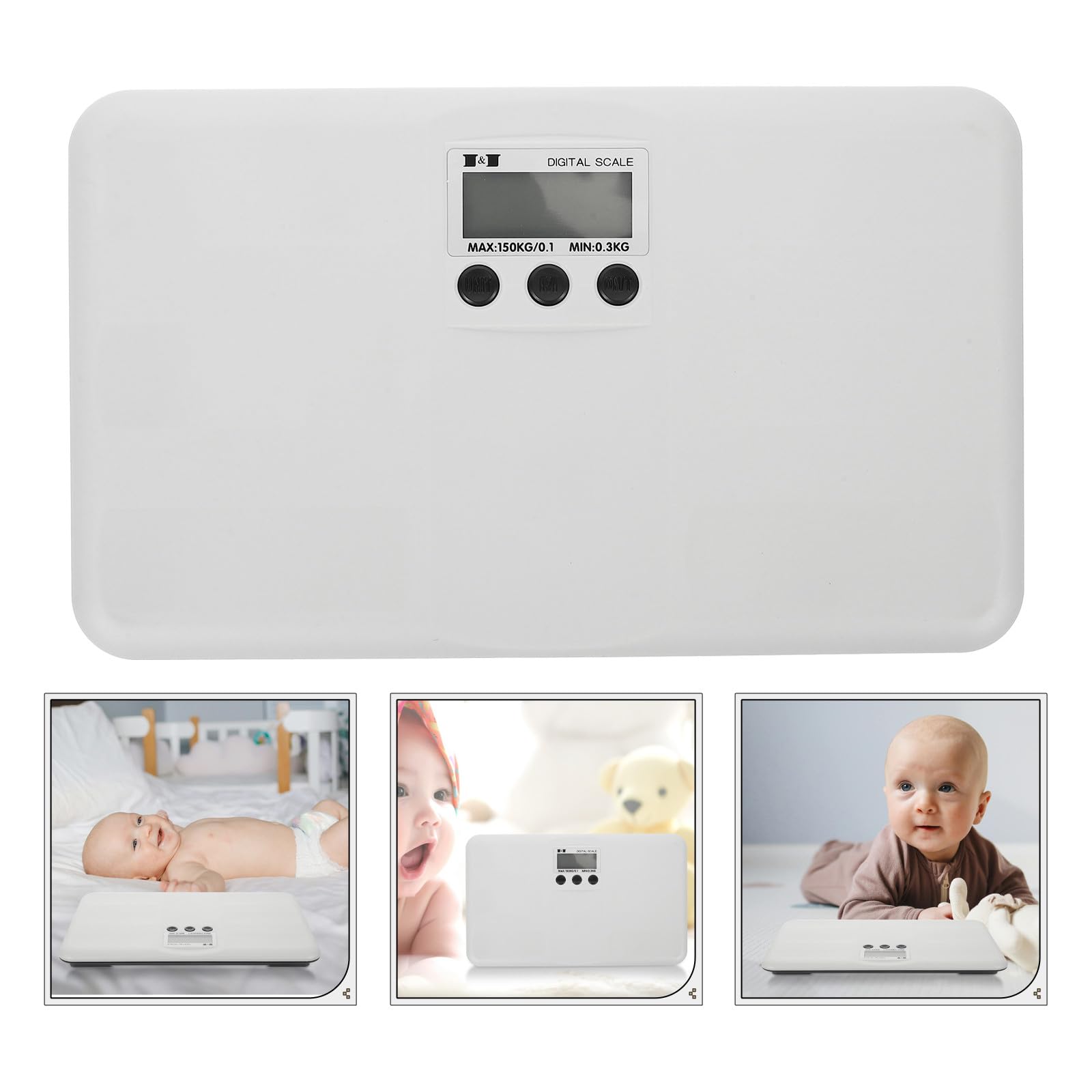 Balance Électronique Numérique Plateforme Plate en Plastique Blanc Capacité 150kg Affichage Digital pour Animaux et Bébés Usage Domestique