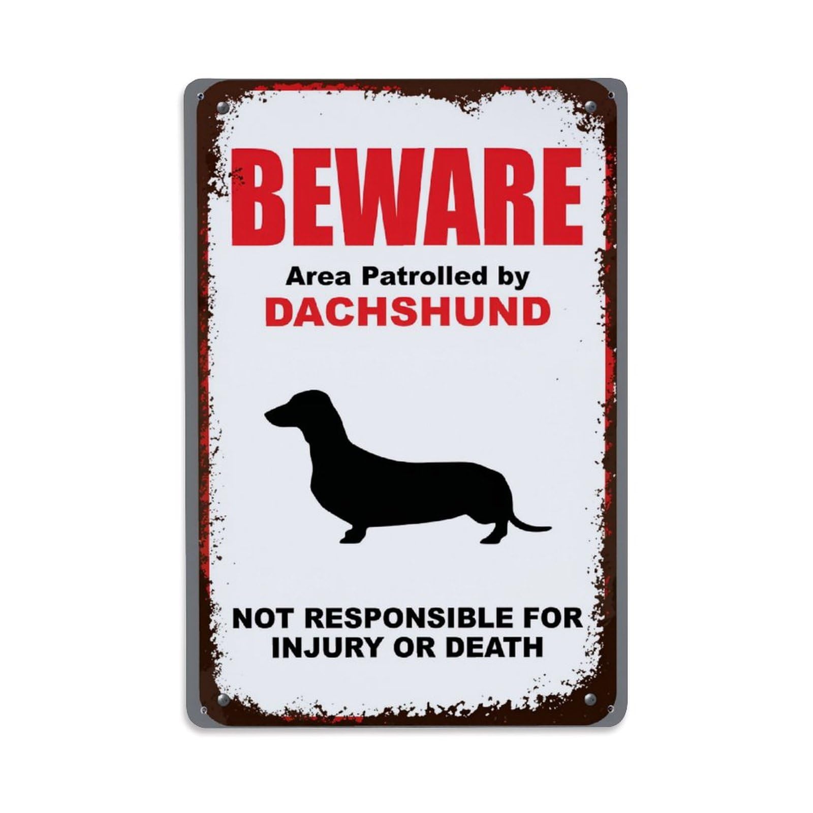 Enderetf Vintage Beware Dachshund Patrol Sign Warning Tin Sign Metal Poster, Home Bar Garage Man Cave Cafe Indoor & Outdoor Wall Decoration 8X12inches