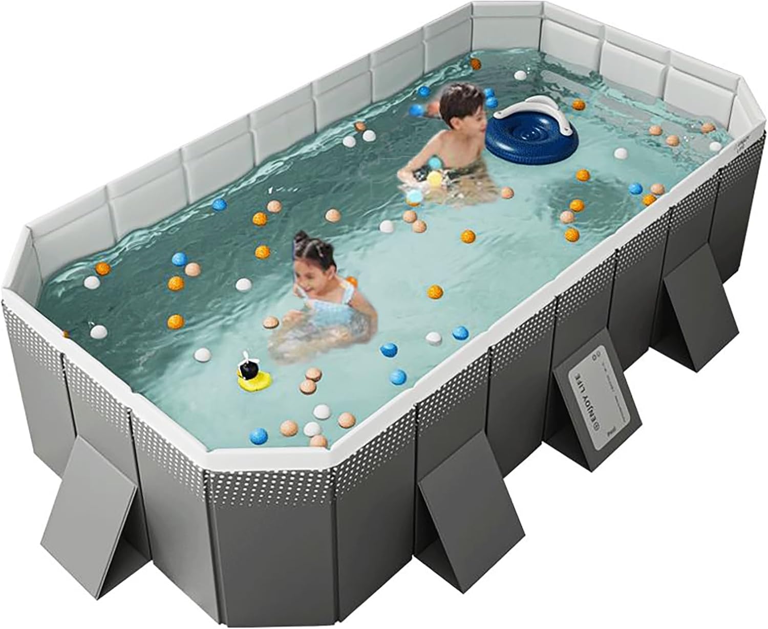 Foldable Pool Non-Inflatable Swimming Pool for Family Adults Hard Plastic Shell Collapsible Rectangle Swimming Pool for Outside Backyard Portable Pet Dog Pool (2.6m)