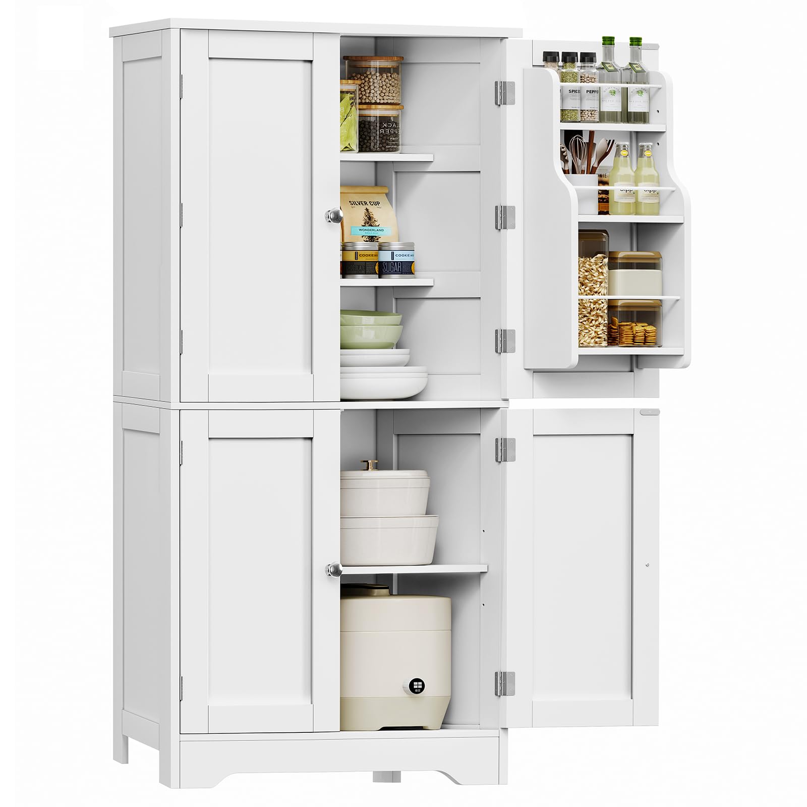 Photo 1 of *MAJOR DAMAGE*
TEENFON 51" H Pantry Cabinet with 4 Doors, Kitchen Cabinet with 6 Door Shelves, Storage Cabinet for Living Room, Dining Room, Bathroom, White