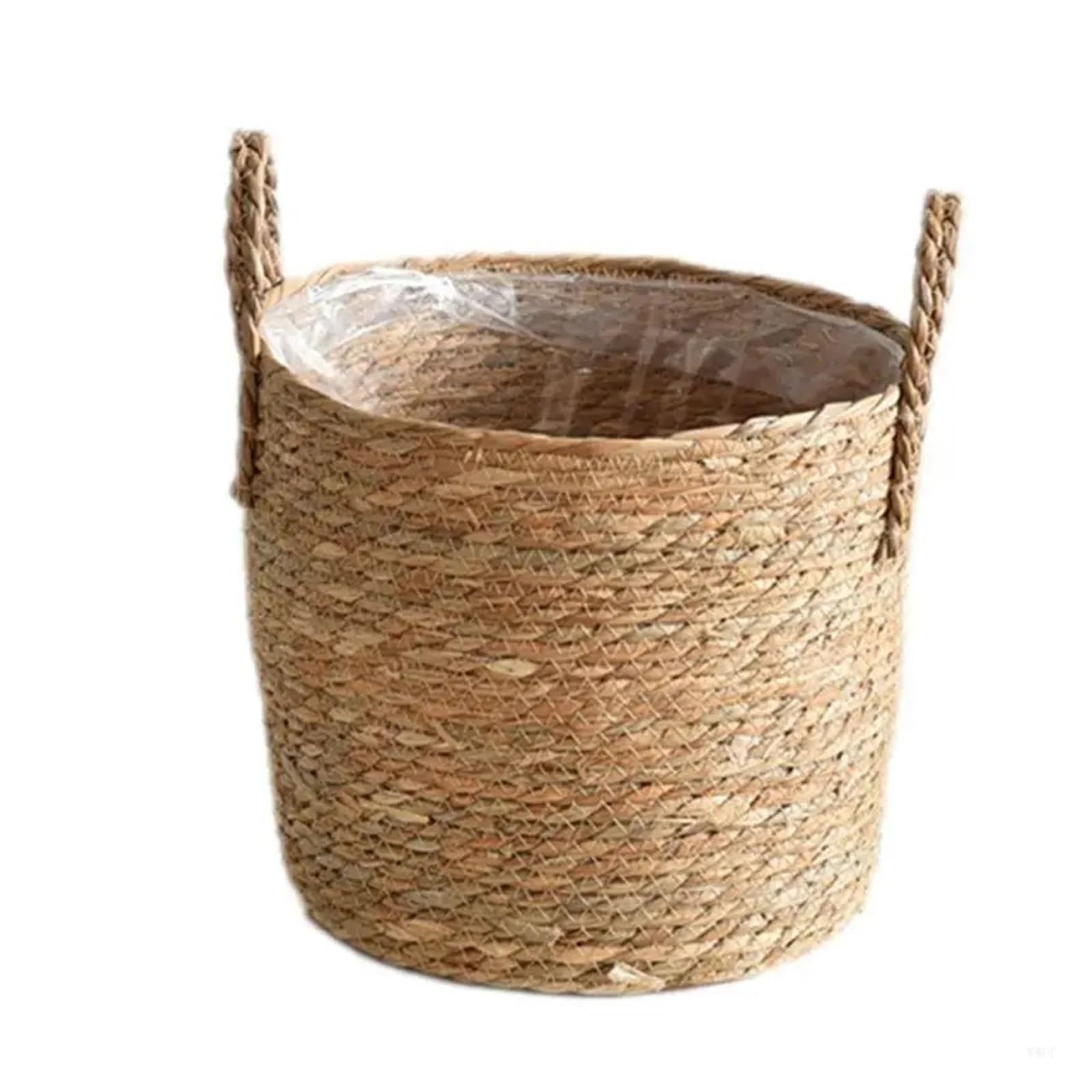 LuoAXINN Woven Straw Flower Pot Wicker Plant Basket with Handles Flowerpot Planter Woven Rattan Pot Straw Grocery Storage