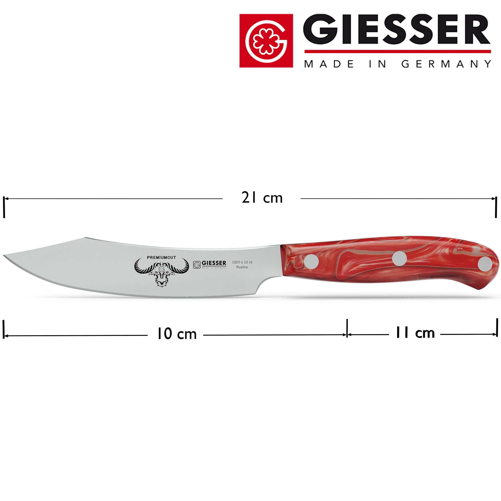 Giesser seit 1776 - Made in Germany - Spickmesser 10 cm Red Diamond, PremiumCut Office No 1, Officemesser Acryl rot, rostfrei, deutsches scharfes Messer