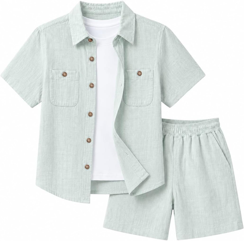 Yoimira Boys 2 Piece Summer Outfits Beach Button Down Shirt Shorts Set