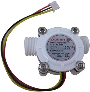 DIGITEN G3/8" Water Flow Sensor, Hall Effect Sensor Food-Grade Flow Meter Flowmeter Counter 0.3-10L/min - Arduino, Raspberry Pi, and Reverse Osmosis Filter Compatible