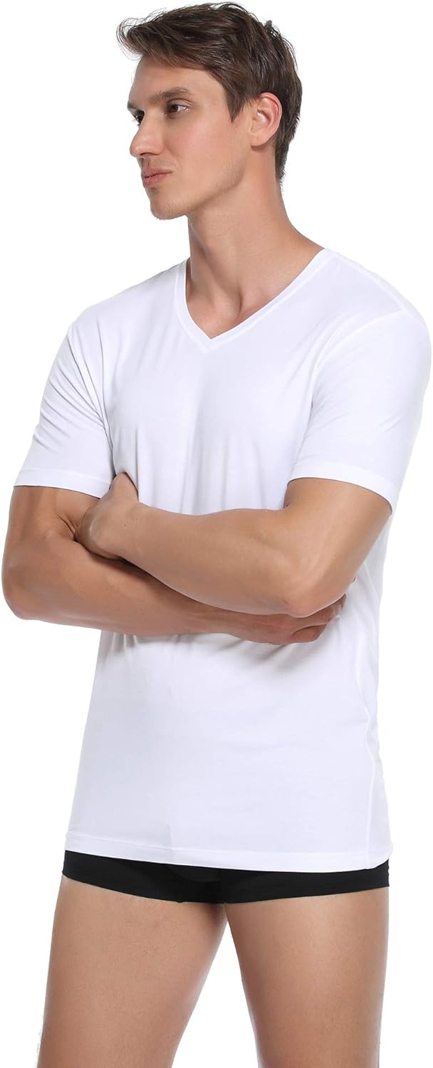 COLORFULLEAF Men's Undershirt Bamboo Rayon V Neck T Shirts Men Short Sleeve Moisture-Wicking Tees Slim Fit Underwear - Image 4