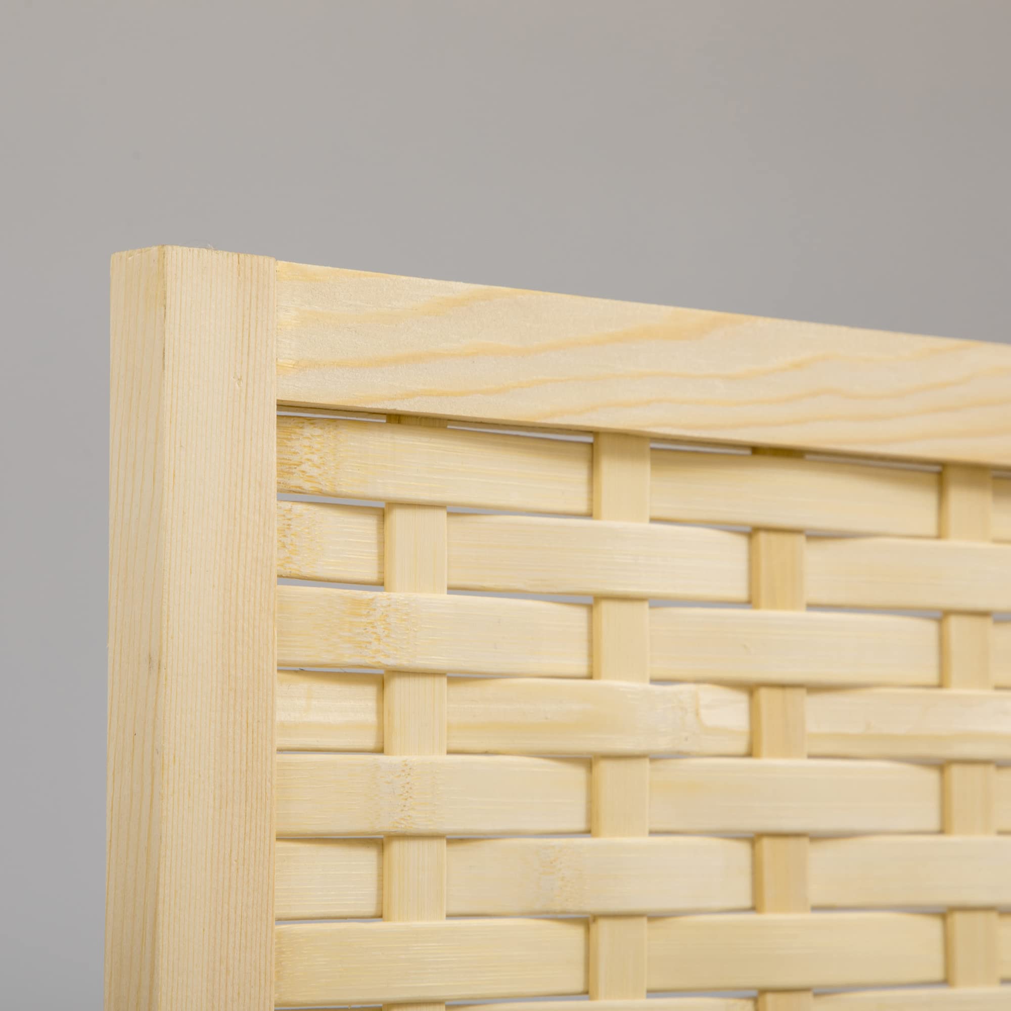 HOMCOM Paravento da Interno a 4 Ante in Legno e Bambù Intrecciato, Separé Divisorio Pieghevole Salvaspazio, Altezza 170cm, Naturale
