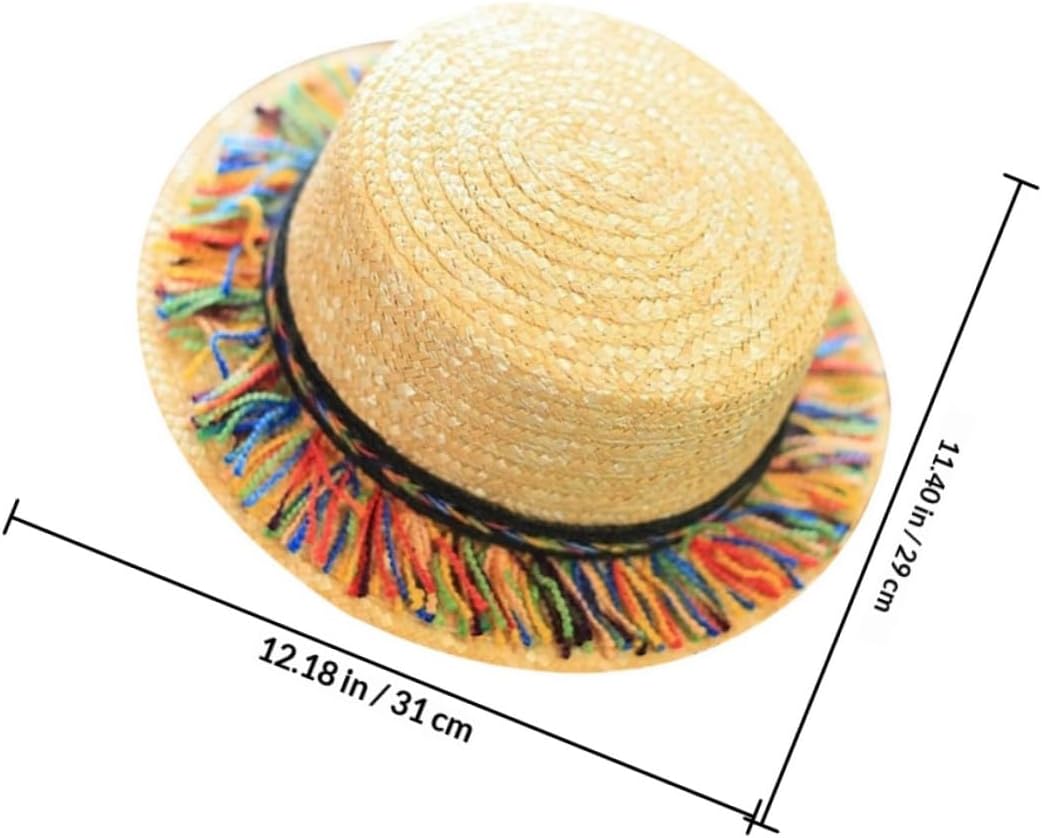 Housoutil Multifunctional Beach Straw Hat with Wide Brim and Colorful Tassels Sun Protective Woven Straw Sun Hat for Outdoor Summer Travel image 2