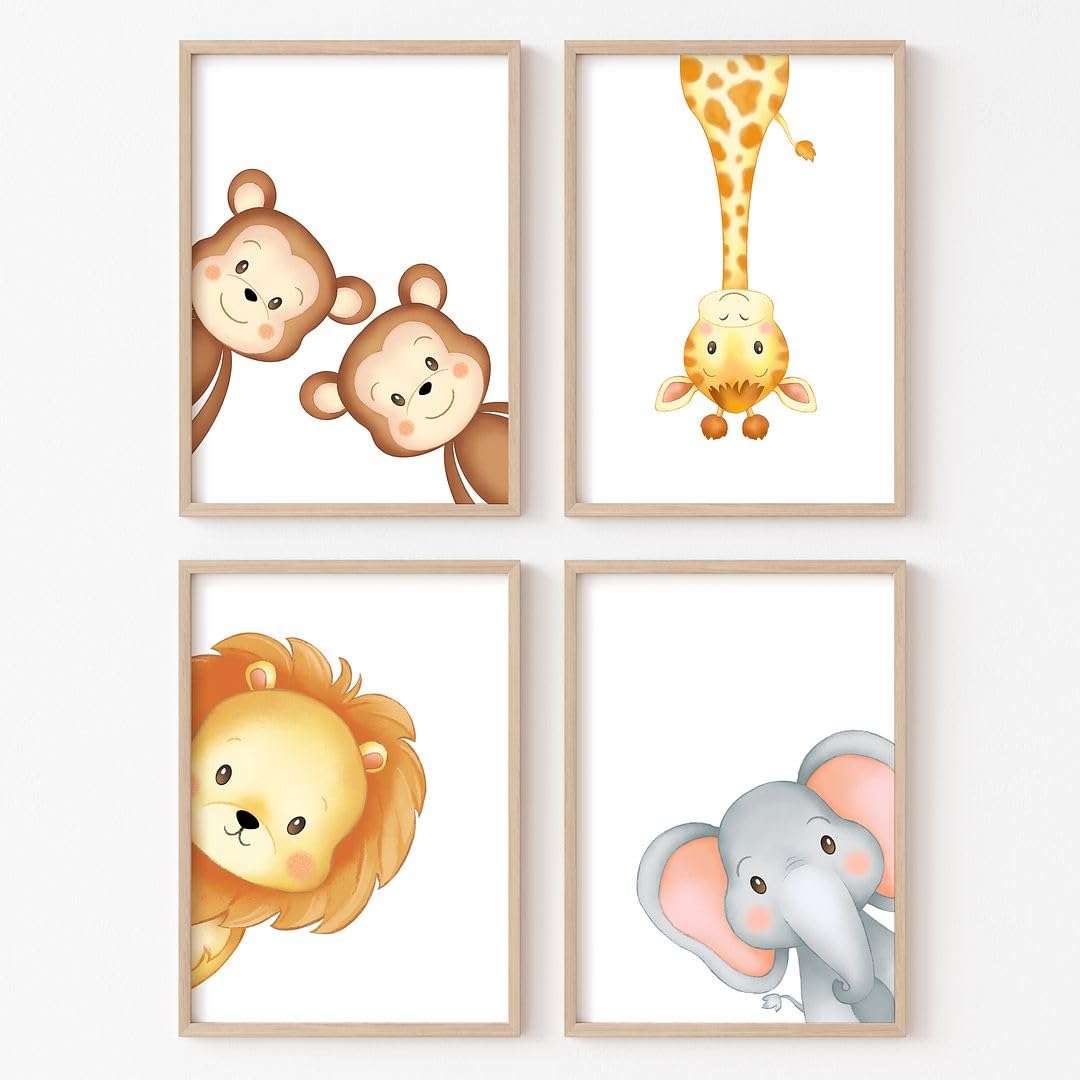 Rubybloom Designs Safari Nursery Prints Cheeky Jungle Animals - A4 Print UNFRAMED - Monkey Zebra Giraffe Elephant Childrens Bedroom Wall Art Poster Home Decor Picture