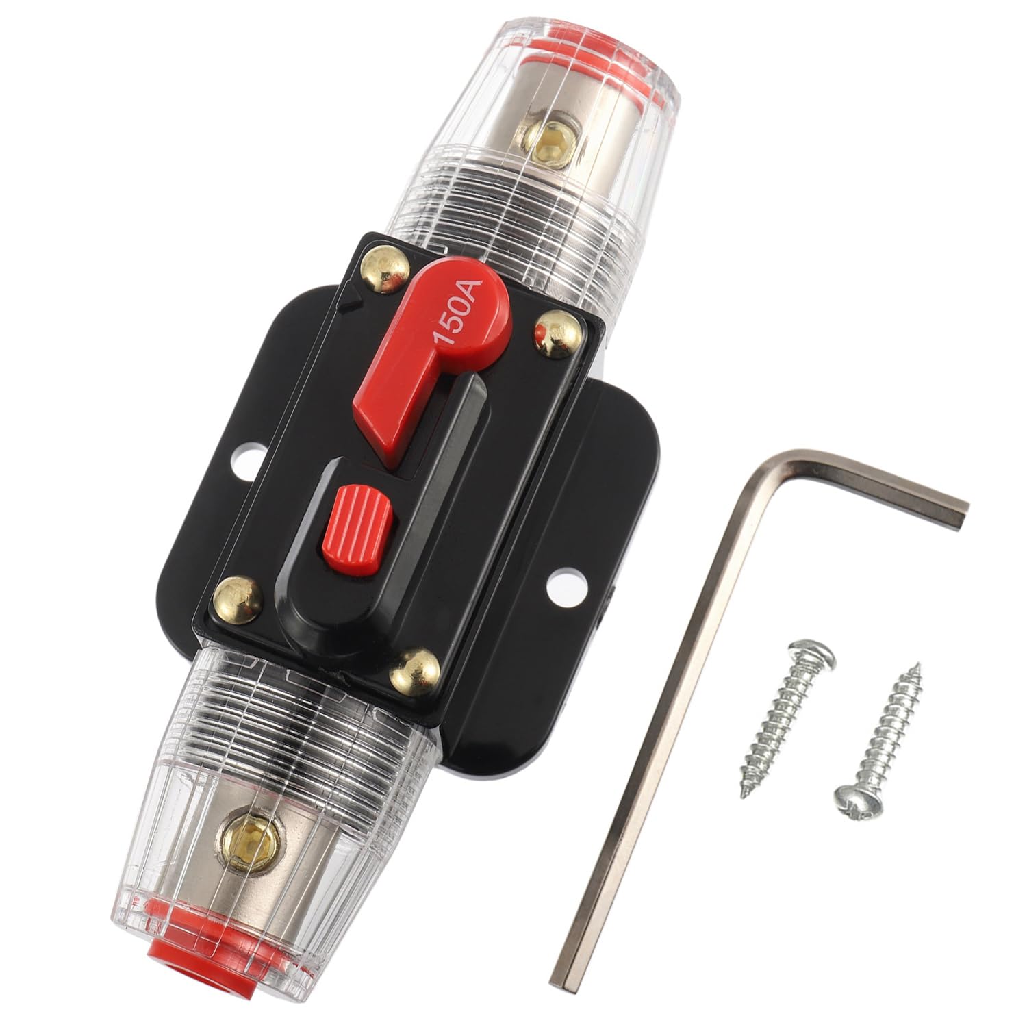 BOJACK 60A Audio Inline Circuit Breaker Reset Fuse Holder 12-24V DC Manual Reset Fuse Holder 3-15 AWG Overload Protection for Car Audio Sound Amplifier System RV Marine Boat Truck Solar Inverter