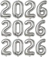 Balão Número 2026 Metalizado Mylar para Decoração de Festa, Ano Novo, Formatura ou Reveillon – Cores Dourado, Prata, Branco – Tamanhos 16", 32", 40" (PRATA, 32")