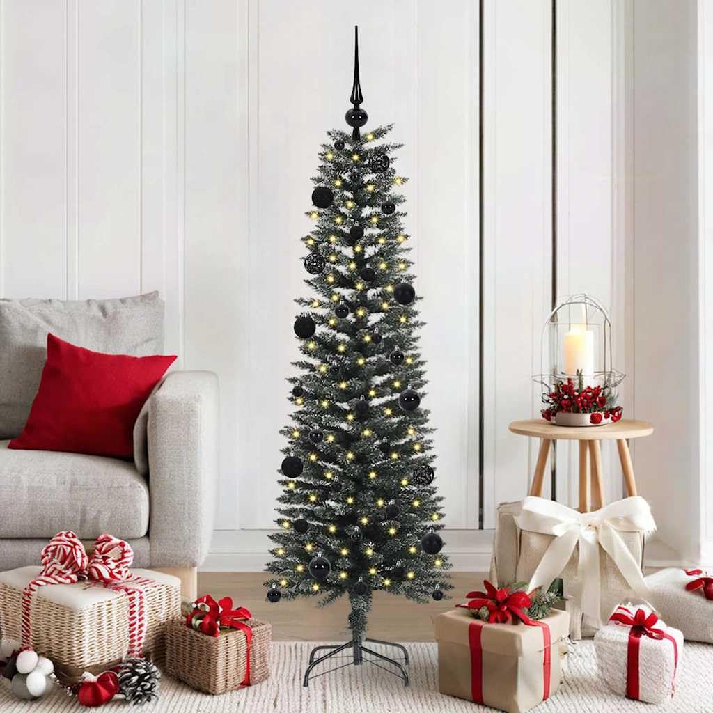 Sapin Noël artificiel 150 cm avec guirlande LED blanc chaud et boules déco