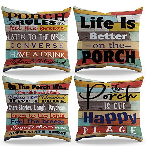 BXFAHZJ Life is Better On The Porch Throw Pillow Cover Pillowcase 18×18 Inch Set of 4 Decor for Farmhouse Porch Bench Pillow Room Bed Sofa Porch Decor Porch Rules Pillow Gifts Housewarming