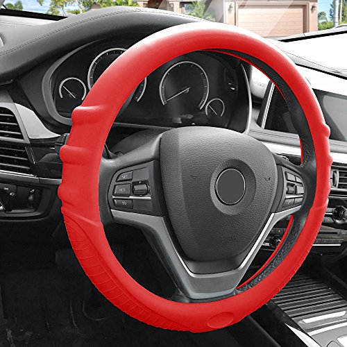 Fh Group Fh3003Red Universal Fit Silicone With Grip And Pattern Massaging Grip Red Steering Wheel Cover Fits Most Cars, Suvs, Trucks, And Vans #TOP3