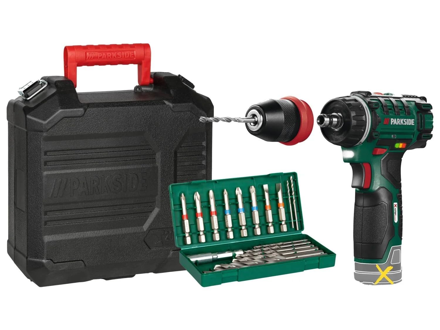 Parkside Akku-Bohrschrauber PBSA 12 X12V, Spindelarretierung, LED, im Koffer (ohne Ladegerät und Akku)