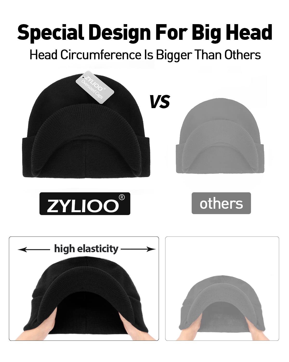 Zylioo XS/S/M/XL/XXL/3XL Berretto Lavorato a Maglia per la Testa Grande, Berretto Invernale con Ombrello, Grande Inverno Caldo Lavorato a Maglia