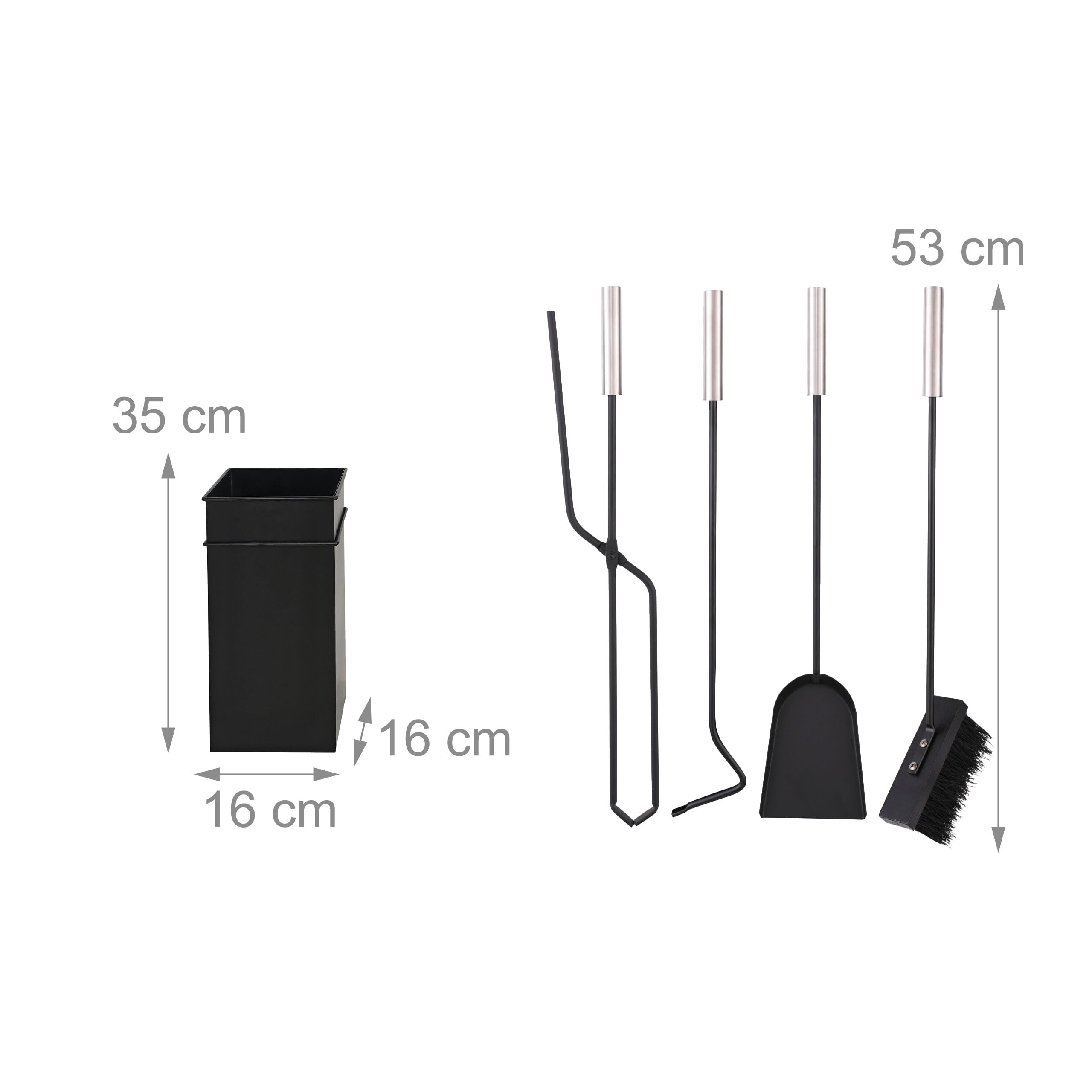 Relaxdays Set di 5 Accessori per Camino, attizzatoio, Paletta, Scopa, Pinza e stendino, Ferro, Nero