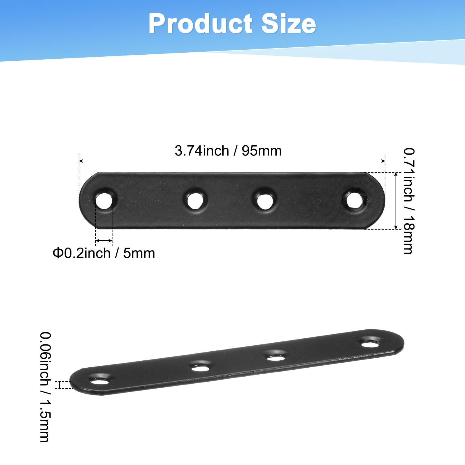 M METERXITY 10-Pack Flat Straight Brackets, 3.74 x 0.71 Inch Flat Bracket Mending for Wood Furniture/ Timber PC Case Holder - Image 3