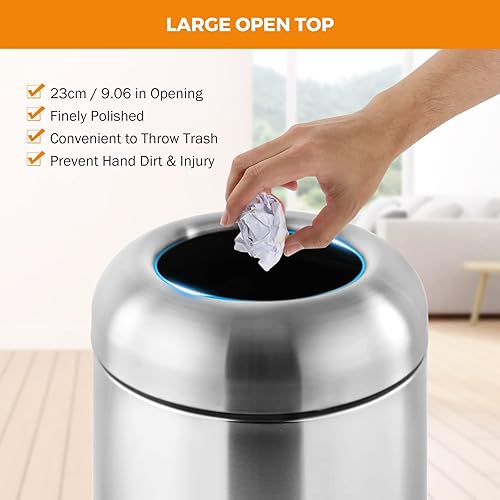 Miniatura 5 de BEAMNOVA Bote de basura de 16.5 galones, color negro, parte superior abierta, grande, para exteriores, interiores, comercial, de acero inoxidable,