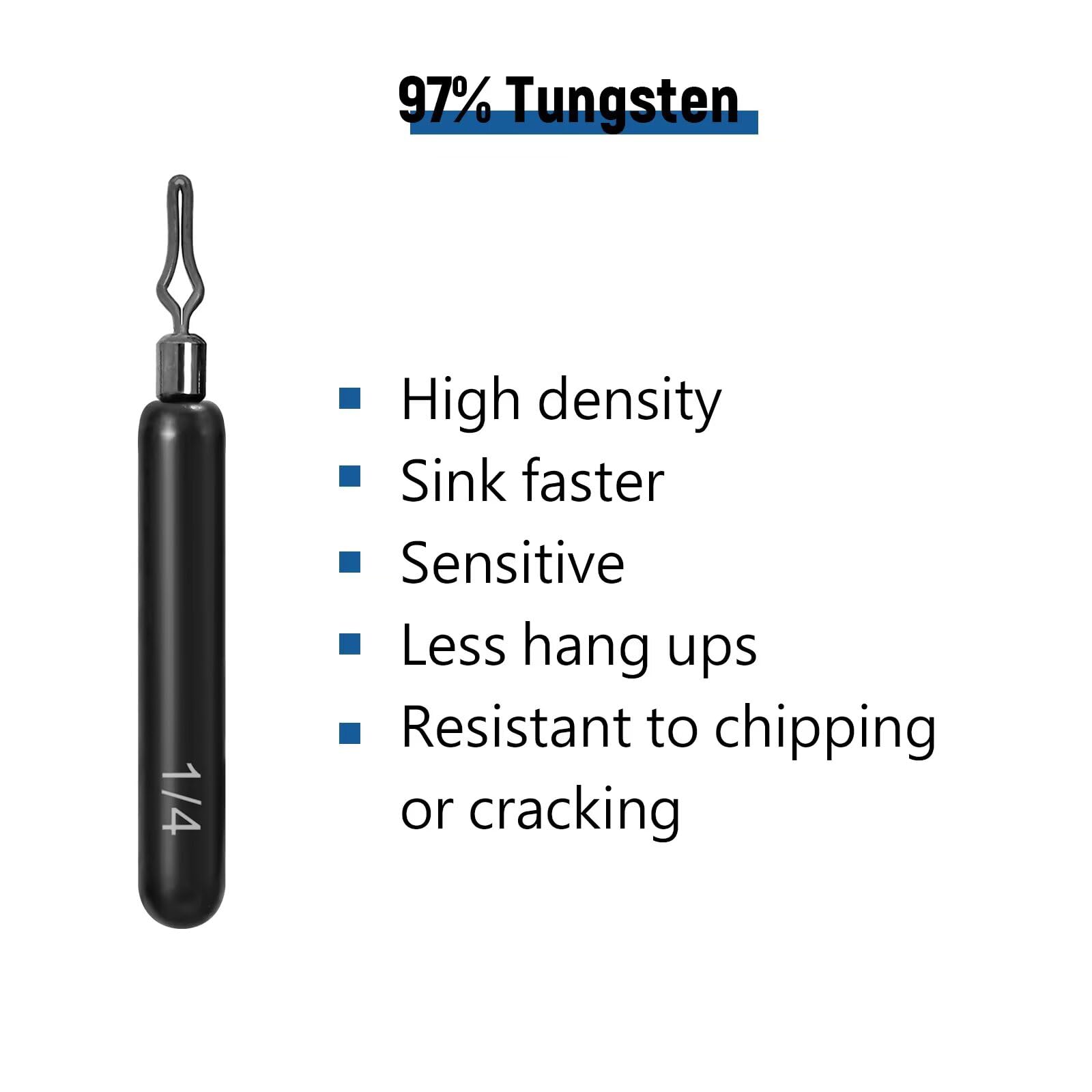 Fishfun 12Pcs Tungsten Drop Shot Weights Sinkers for Bass Fishing, Tungsten Dropshot Fishing Weights, Black Clip On Skinny, 1/8 oz